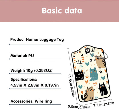 Luggage Tags for Suitcases, 2-Pack PU Leather for Cruise & Travel, Baggage ID Tags with Privacy Cover & Address Card, Durable Metal Ring, Kids Adults Travel Accessories, Kitty Love Pattern