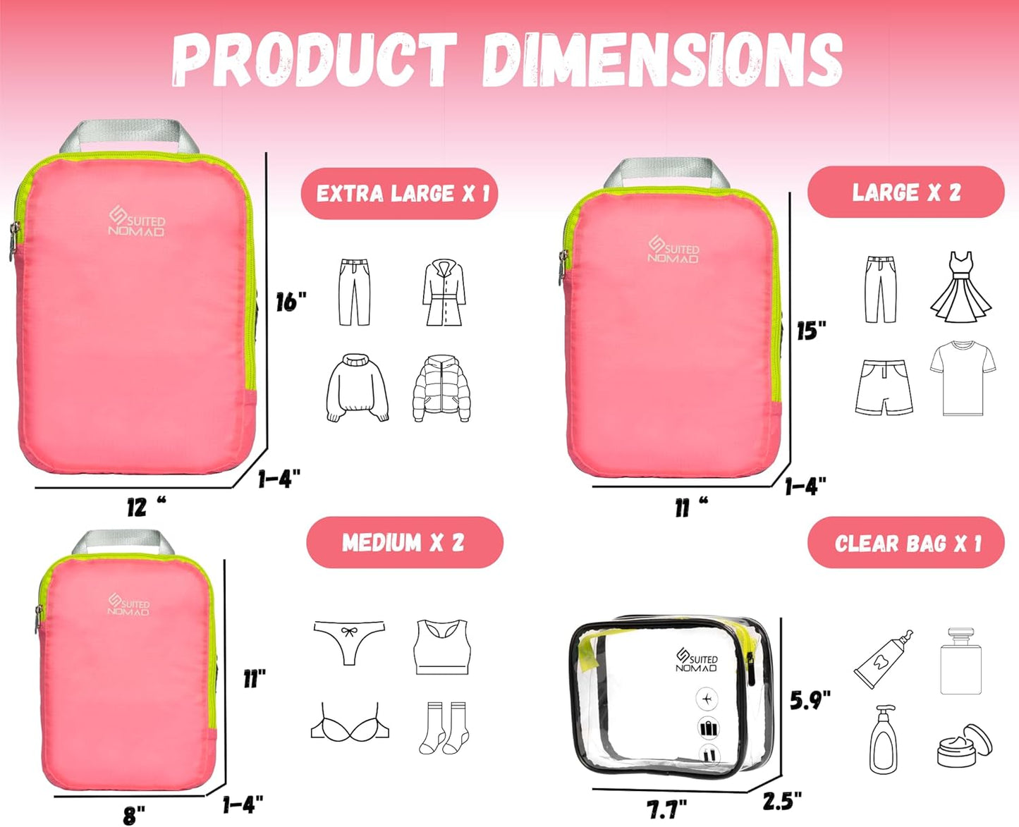 6 Set/3 Set Ultralight Compression Packing Cubes, Suitcase and Backpack Travel Organizer Bags