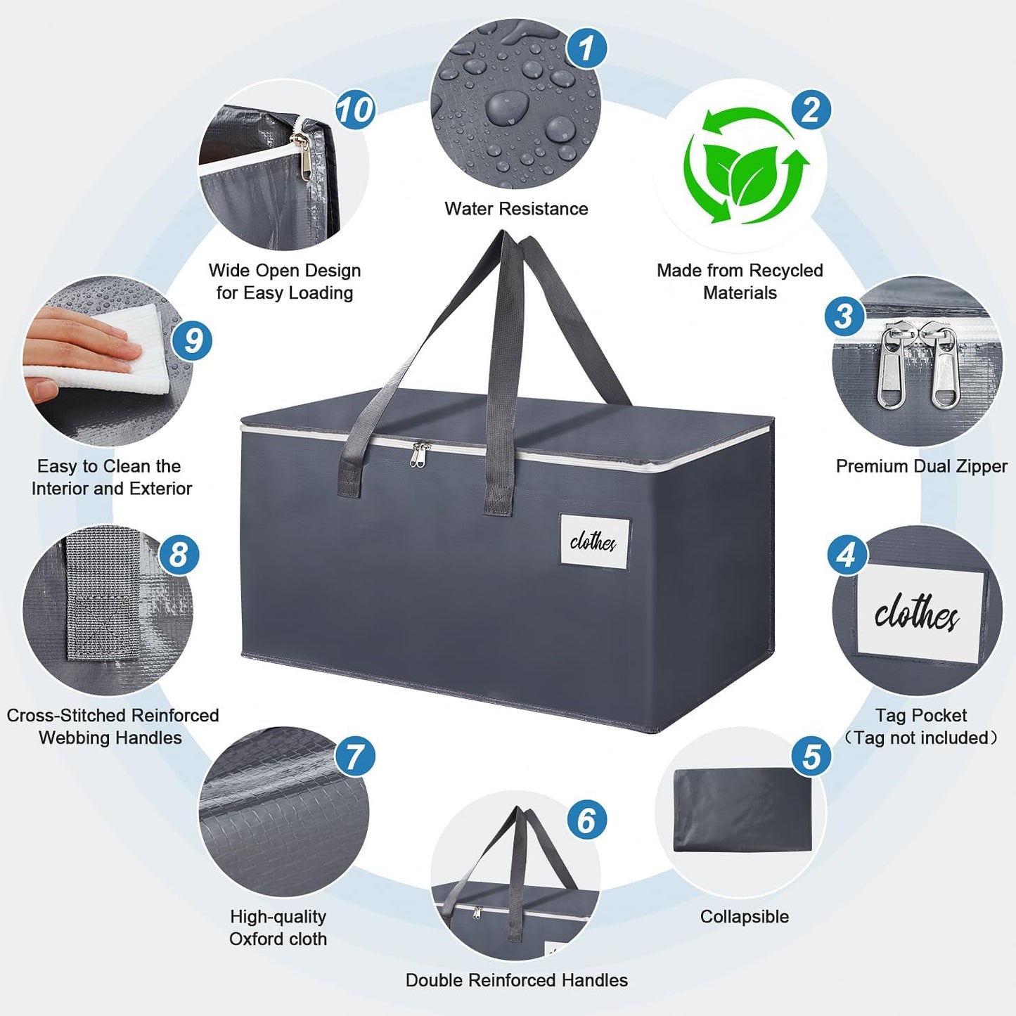 2 Pack Extra Large 93L Moving Bags, 60lb Heavy Duty Moving Totes with Triple-layered Thickening Technology, Strong Zippers & Handles, Easy Open Lids, Water-Resistant, Storage Totes, Fold Flat