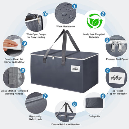 6 Pack Extra Large 93L Moving Bags, 60lb Heavy Duty Moving Totes with Triple-layered Thickening Technology, Strong Zippers & Handles, Easy Open Lids, Water-Resistant, Storage Totes, Fold Flat