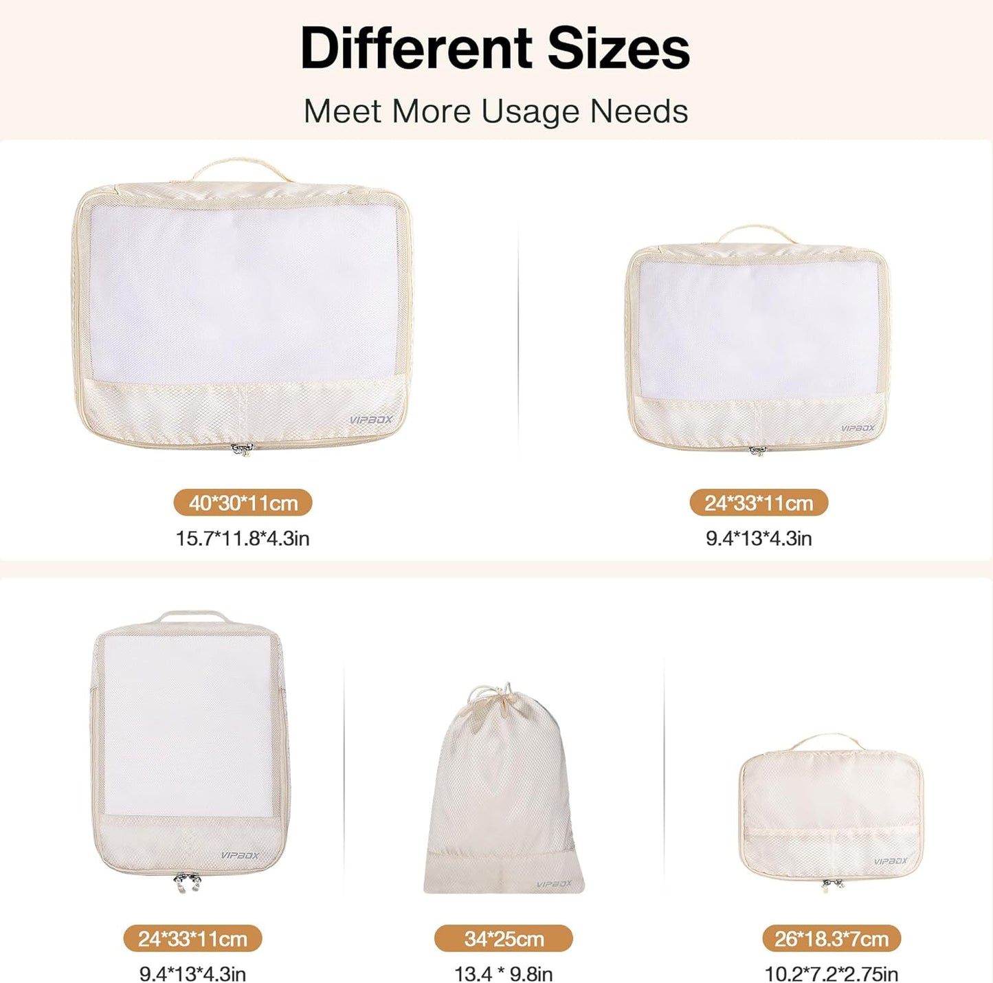 5 Set Packing Cubes Travel for Luggage Durable Suitcases Organizer Bags Lightweight Airplane Travel Vacation Essentials Accessories for Carry on (Cream)