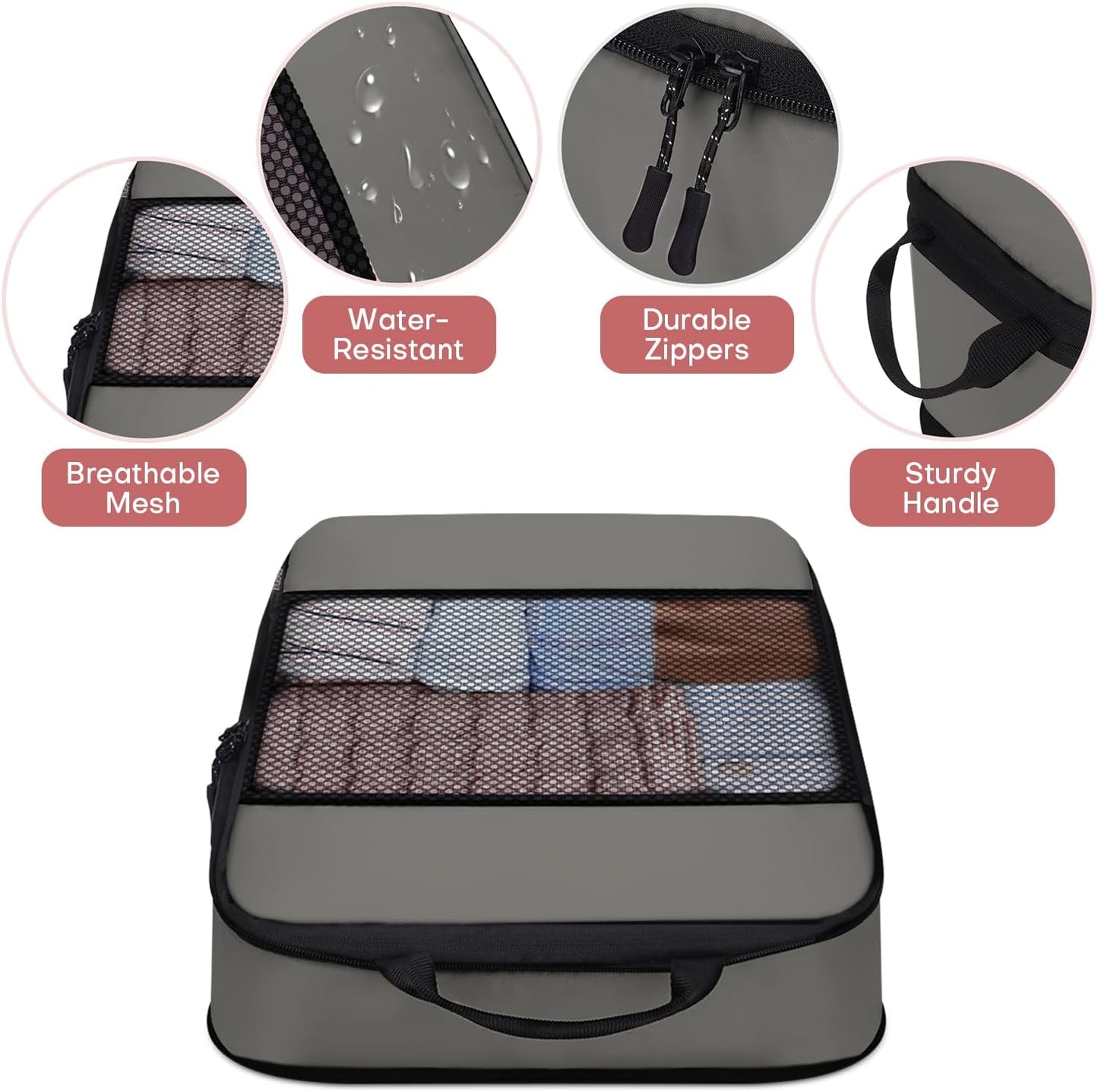 6 PCS Set Compression Packing Cubes for Travel, Lightweight Packing Organizer Bags Travel Essentials for Carry On, Suitcase, Home Closet - Grey