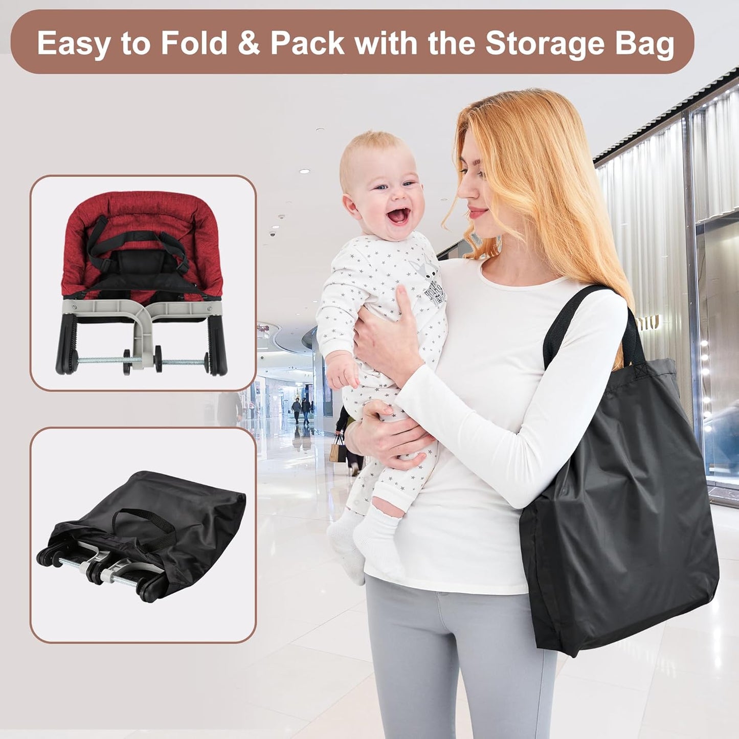 Hook On Chair,Clip on High Chair, Fold-Flat Storage Portable Baby Feeding Seat, High Load Design, Attach to Fast Table Chair Removable Seat for Home and Travel(Red)