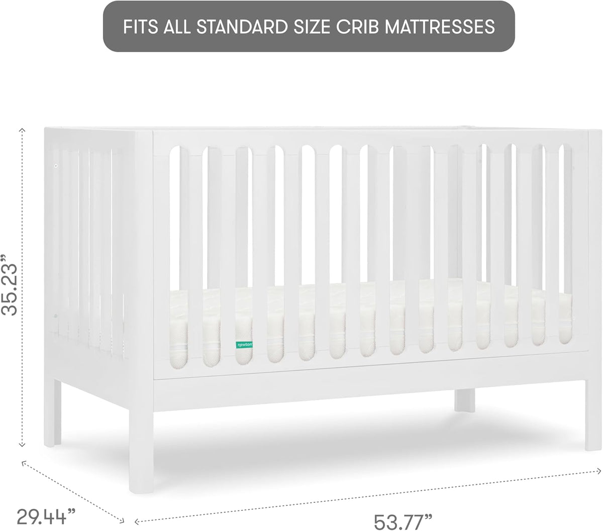 Newton Baby Galileo Standard Crib, Solid Beech Wood in White Color, 3-in-1 Convertible Crib with Toddler Bed Conversion Kit, Ultra-Safe Non-Toxic Finish