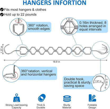 3 Pack Space Saving Hangers for Clothes, Heavy Duty 30Lbs Capacity Magic Clothes Space Saver Sturdy Metal Hanger Organizer with 360° Swivel Hook, Closet Organizers Storage Dorm Essentials Silver