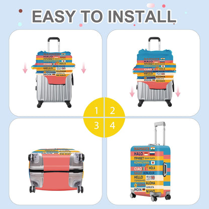 ANNA QUEEN Funny Multilingual Greetings Luggage Cover, Suitcase Protector with Hello in 15+ Languages, Stretchable, Washable Travel Cover for 28-30 Inch Luggage