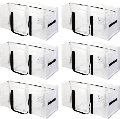 6 Pack Heavy Duty Extra Large Moving Bags with Black Handles, Waterproof Foldable Storage Totes, Clothing Storage Bags, Packing Moving Boxes for College Supplies & Seasonal Storage, Clear