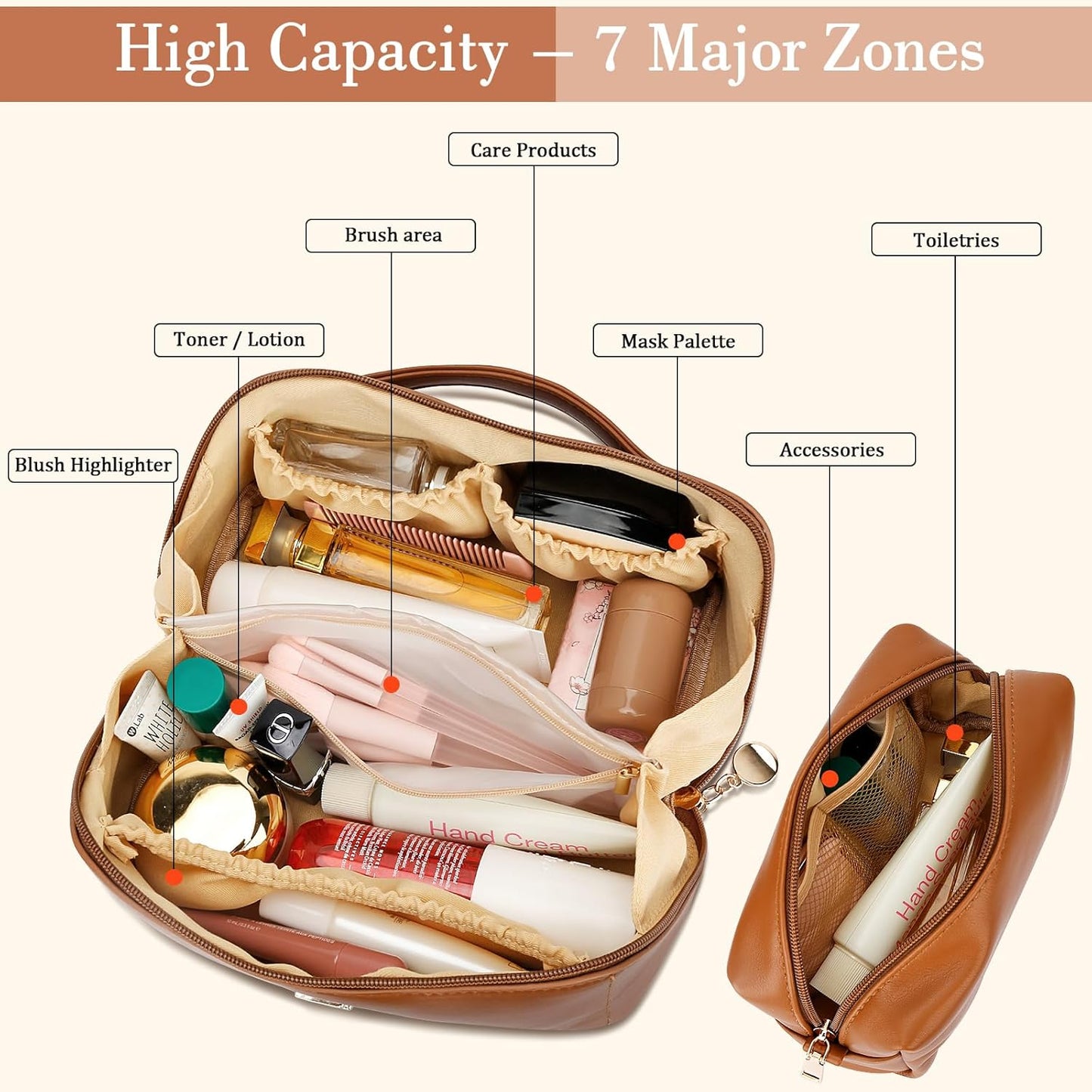 Birthday Gifts for Women Teen Girl, Personalized Initial Makeup Organizer Bag Set, Open Flat Travel Cosmetic Bag With Clear Divider and Handle(Brown,R)