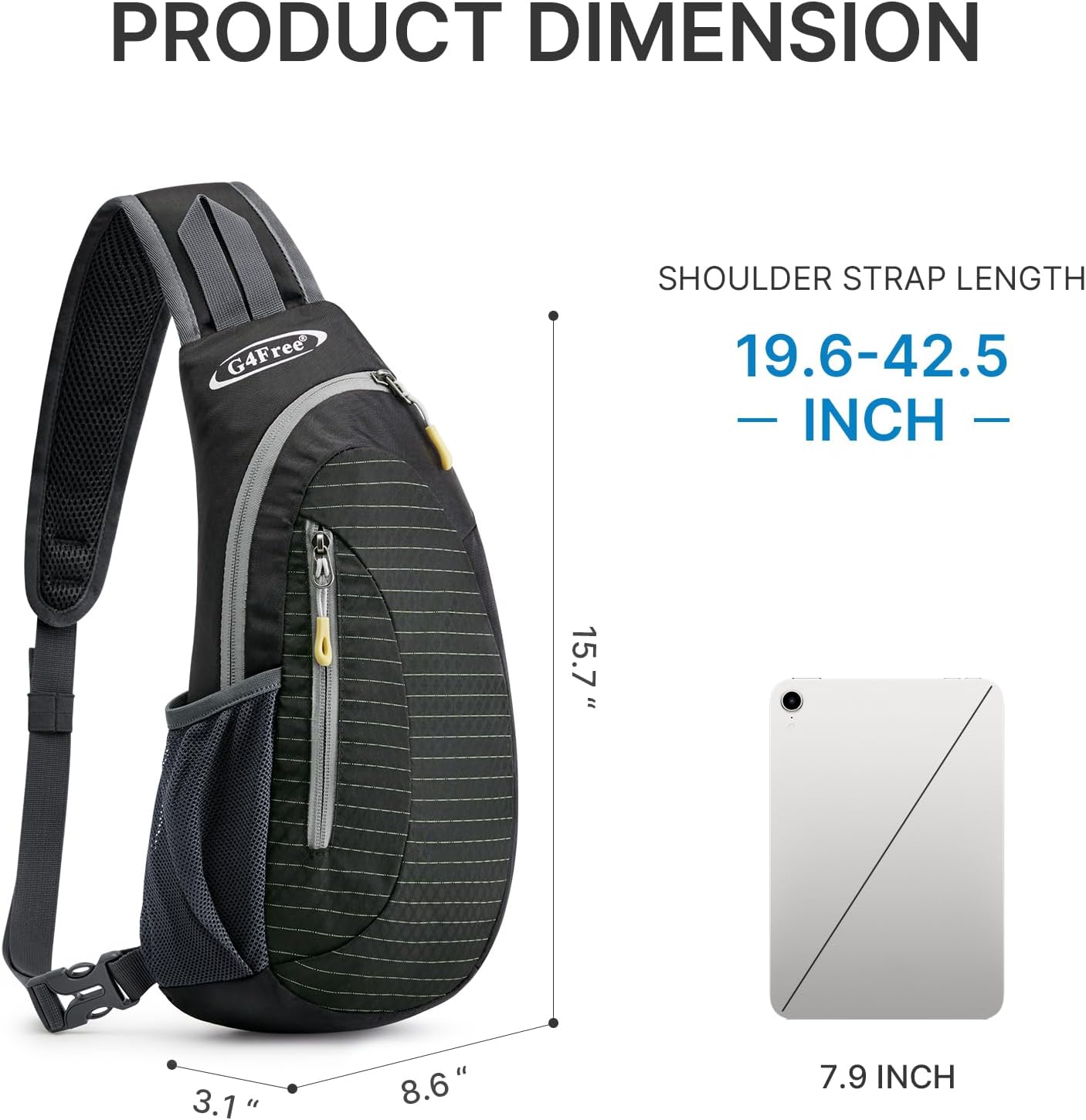 G4Free Sling Bag for Men Women, Small Crossbody Backpack Lightweight Chest Shoulder Bags for Travel, Outdoor and Sports (Black)