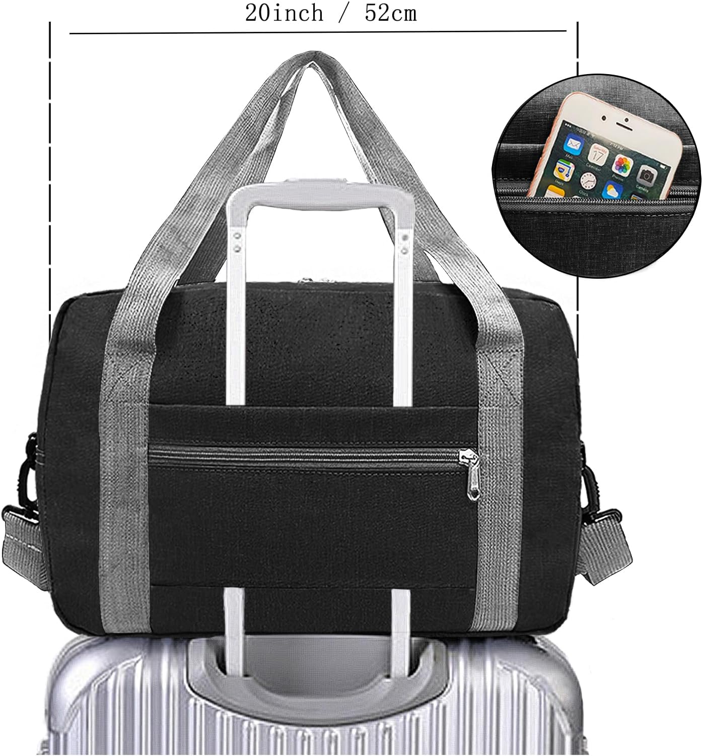 Foldable Carry on Luggage Bag 22x14x9 Personal Item Bag for Airplanes Travel Duffel Bag for Women and Men (40L, Black)