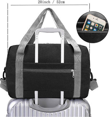Foldable Carry on Luggage Bag 22x14x9 Personal Item Bag for Airplanes Travel Duffel Bag for Women and Men (40L, Black)