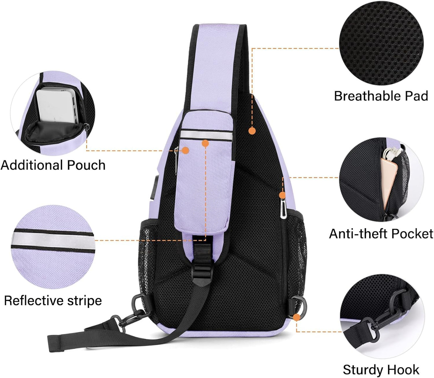 MOSISO Sling Backpack Bag, Crossbody Shoulder Bag Travel Hiking Daypack Chest Bag with Front Square Pocket&USB Charging Port