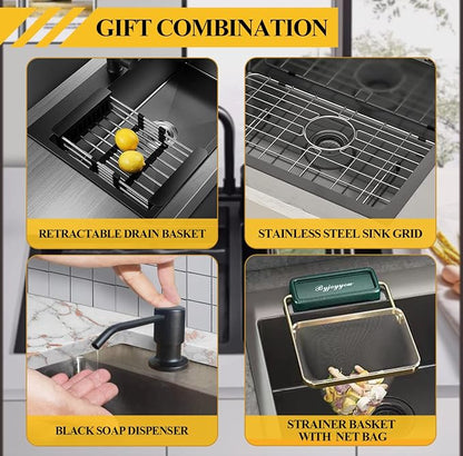 Black Kitchen Sink, Stainless Steel Topmount Bar Sink 22x18x9 Inch Single Bowl - Image 7