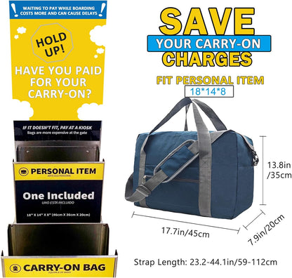 For Spirit Airlines Personal Item Bag 18x14x8 in Underseat Carry-on Luggage foldable Travel Duffle Bag for Airplanes(30L, Navy)
