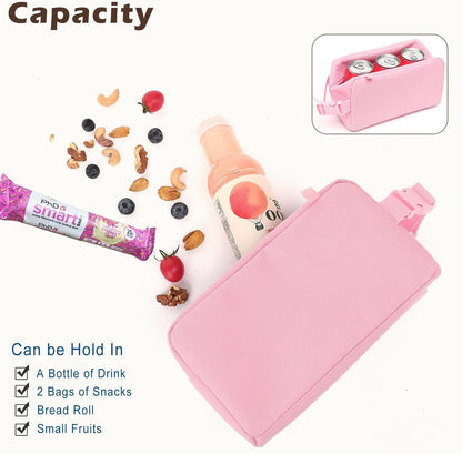 FlowFly Small Insulated Lunch box Portable Soft Bag Mini Cooler Thermal Meal Tote Kit with Buckle for Work, PinkWithBuckle