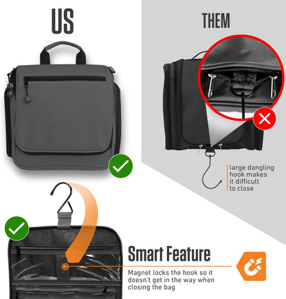 VENTURE 4TH Hanging Travel Toiletry Bag for Women & Men - Travel Organizer with Expandable Compartments & Removable Clear Pouch for Toiletries (Gray)