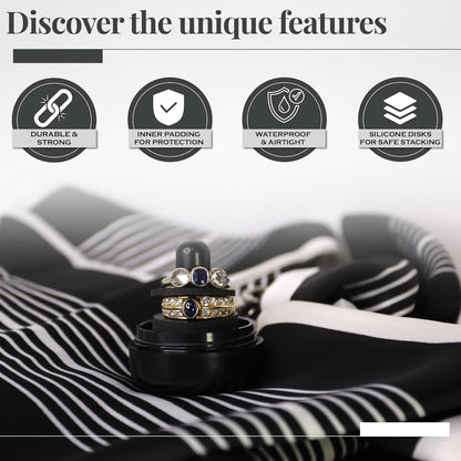 Ring Holder Keychain, Jewelry Organizer and Storage, Portable Waterproof Ring Holder, Pill Box Keychain Container, Gym Accessory, and Travel Ring Case (Black Onyx)