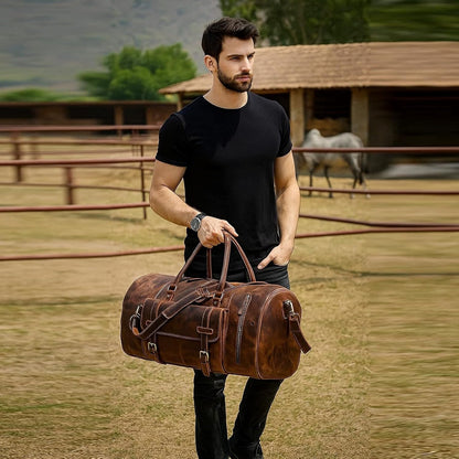 20 Inch Leather Duffel Bags for Men and Women Full Grain Leather Travel Overnight Weekend Leather Bags Sports Gym Duffel for Men
