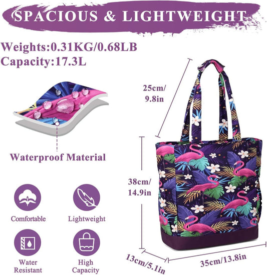 VASCHY Beach Bag for Women, Large Waterproof Sandproof Fold-able Packable Pool Tote Bag w Zipper/Pockets