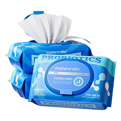 matern'ella Flushable Wipes Extra Large Corner-Connected Wet Wipes Plant Based by maternella