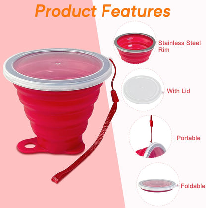 Collapsible Cups for Traveling - Portable Silicone Collapsible Cup with Lid, Reusable Collapsible Cups Drinking for Outdoor Hiking, Picnic, Fishing or Home Use (9.22oz) -4 Pack