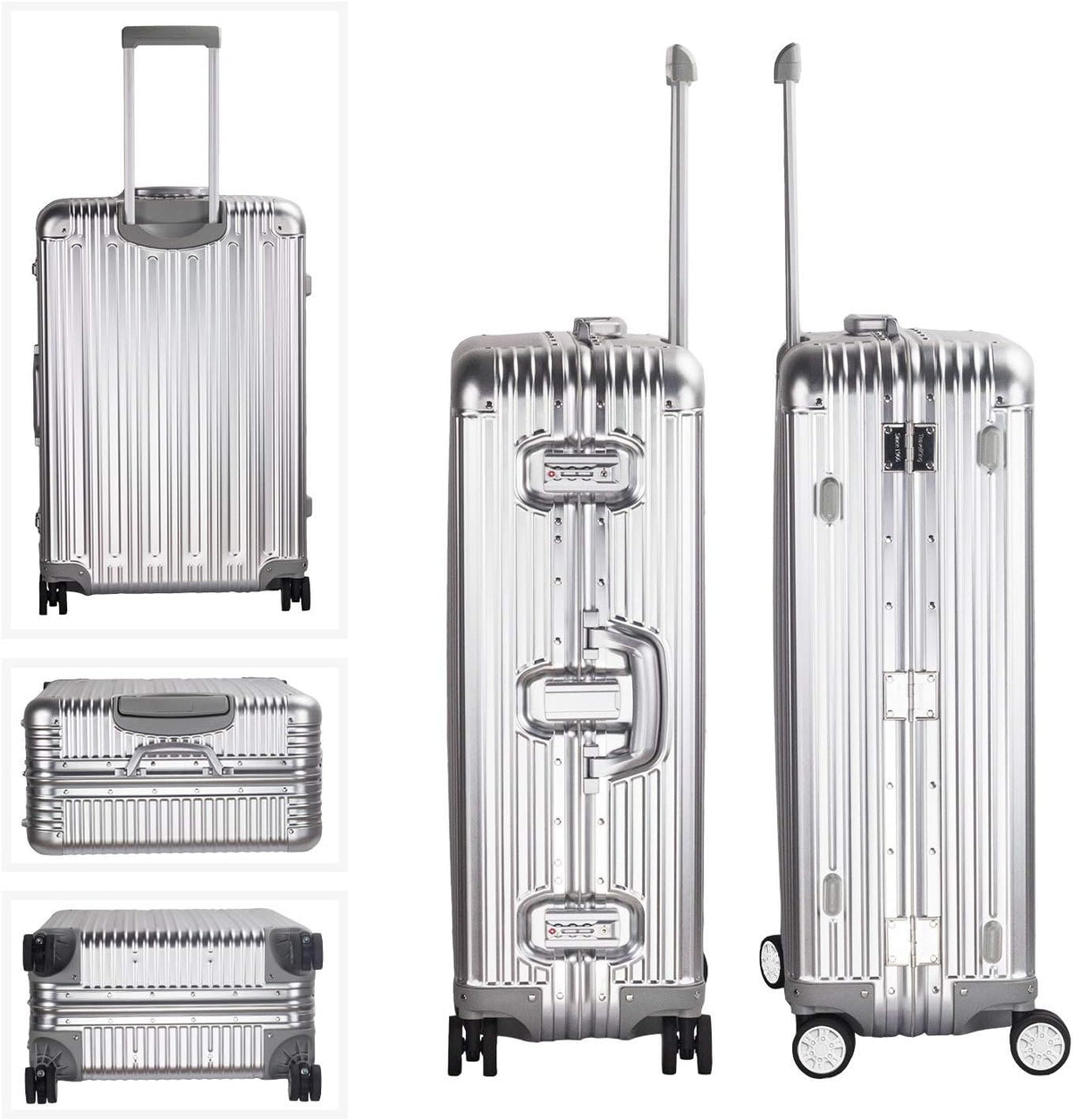 TRAVELKING All Aluminum Luggage Zipperless Hard Shell Suitcase with TSA Lock Spinner Wheels Lightweight Metal Alloy Suitcases (Silver, 24 inch)