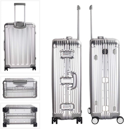 TRAVELKING All Aluminum Luggage Zipperless Hard Shell Suitcase with TSA Lock Spinner Wheels Lightweight Metal Alloy Suitcases (Silver, 24 inch)