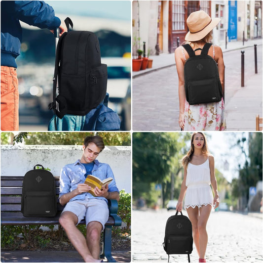 Black Backpack for Women Men,Casual School Backpack Teen Boys and Girls 15.6 Inch Laptop Bookbag with USB Charger for College High School Travel Business