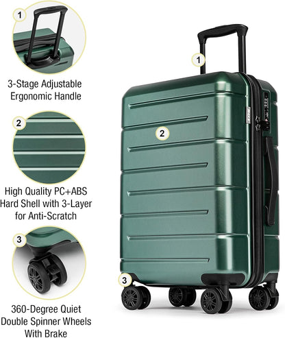 KYME 30 Inch Luggage TSA Approved Hardside Suitcases with Spinner Wheels Durable Large Travel Checked Rolling Luggage with Cup Holder for Women Men Green