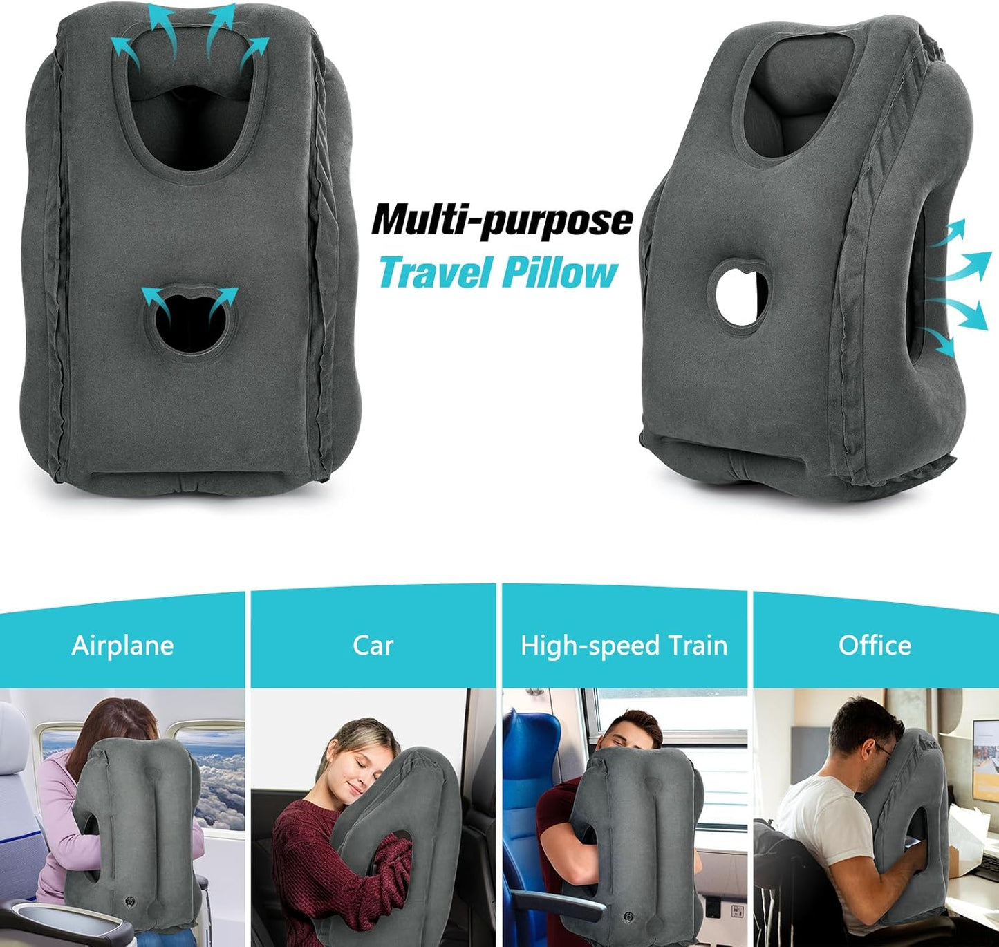 Rewondah Inflatable Travel Pillows for Airplanes | Airplane Pillow for Long Flight | Travel Plane Pillow for Airplanes Sleep Support | Blow up for Long Flights to Avoid Neck Pain