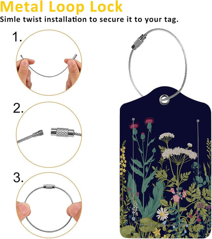 2 Pack Luggage Tags for Suitcases,Herbs and Wild Flowers Luggage Tag,PU Leather Id Label Luggage Tags with Stainless Steel Loop and Privacy Cover for Women Men Teens Travel