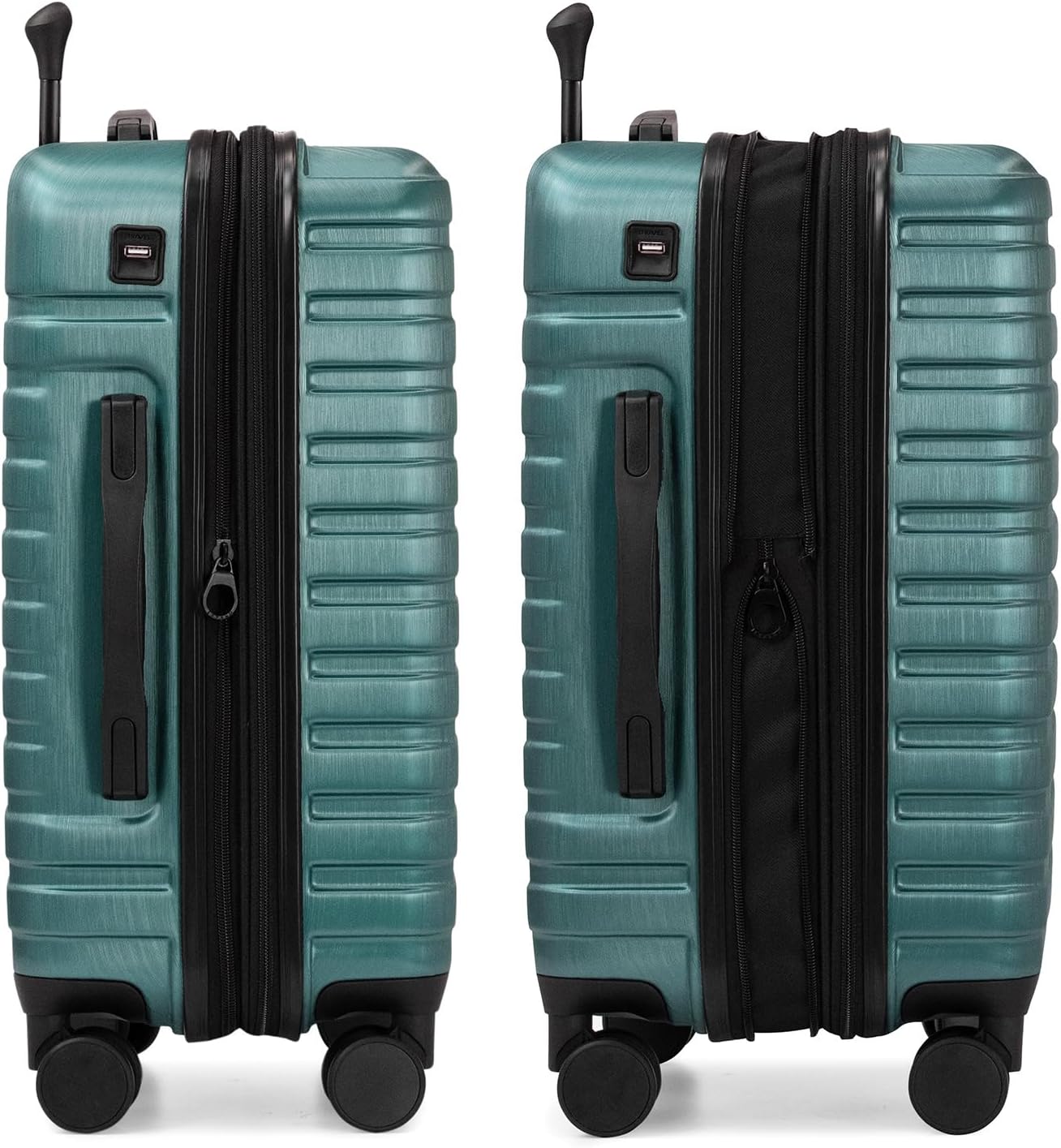 U.S. Traveler Boren Polycarbonate Hardside Rugged Travel Suitcase Luggage with 8 Spinner Wheels, Aluminum Handle, Teal, Carry-on 22-Inch, USB Port