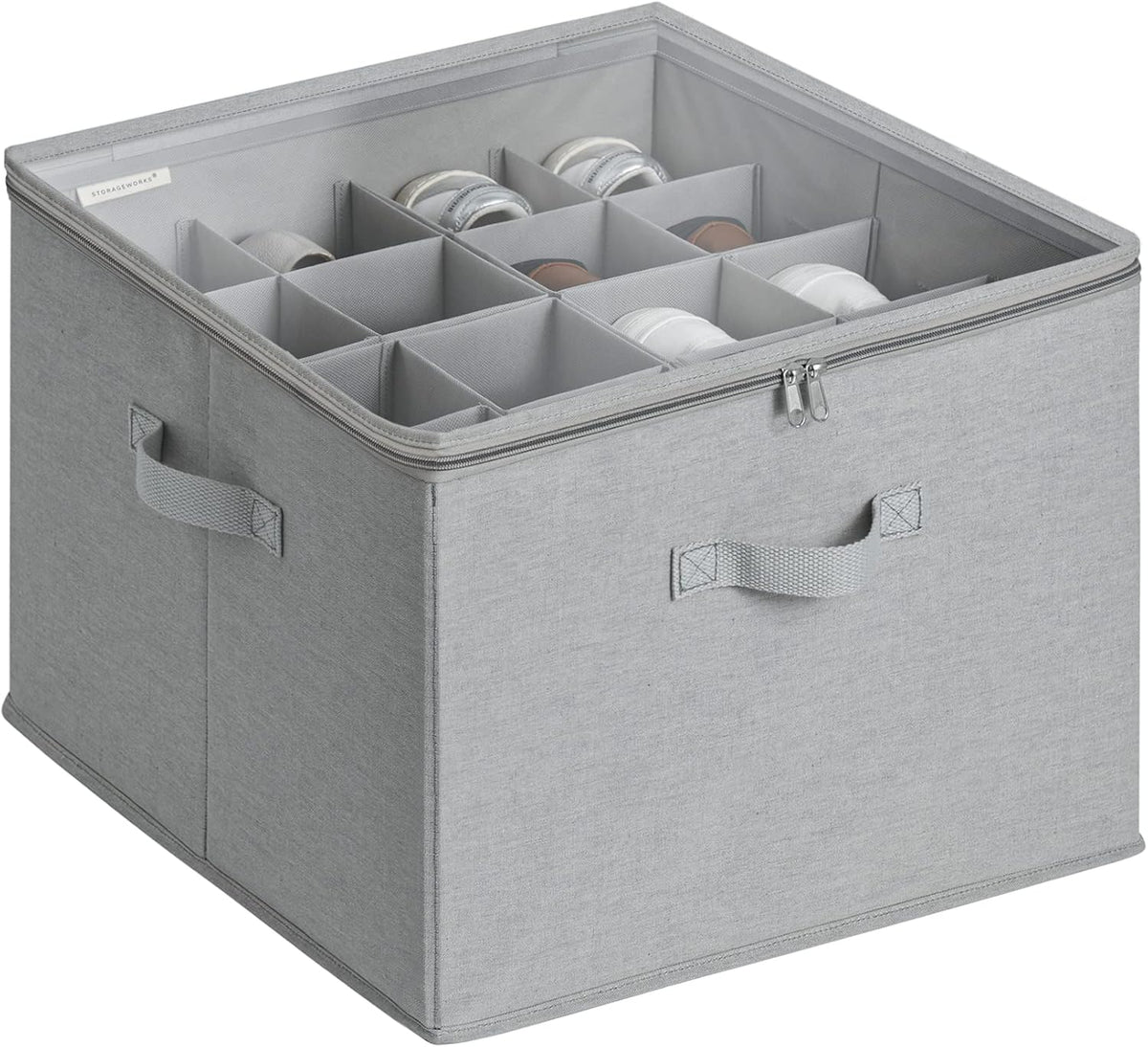 StorageWorks Shoe Organizer for Closet, Fits up to 16 Pairs, Shoe Cubby Storage Containers with Adjustable Dividers and Clear Cover, Grey