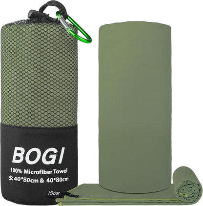 BOGI Microfiber Travel Sports Towel-Quick Dry Travel Towel,Soft Lightweight Absorbent Compact Sports Towel for Camping Gym Beach Bath Yoga Swimming Backpacking (S:16''x32'',2Pcs-AGreen)