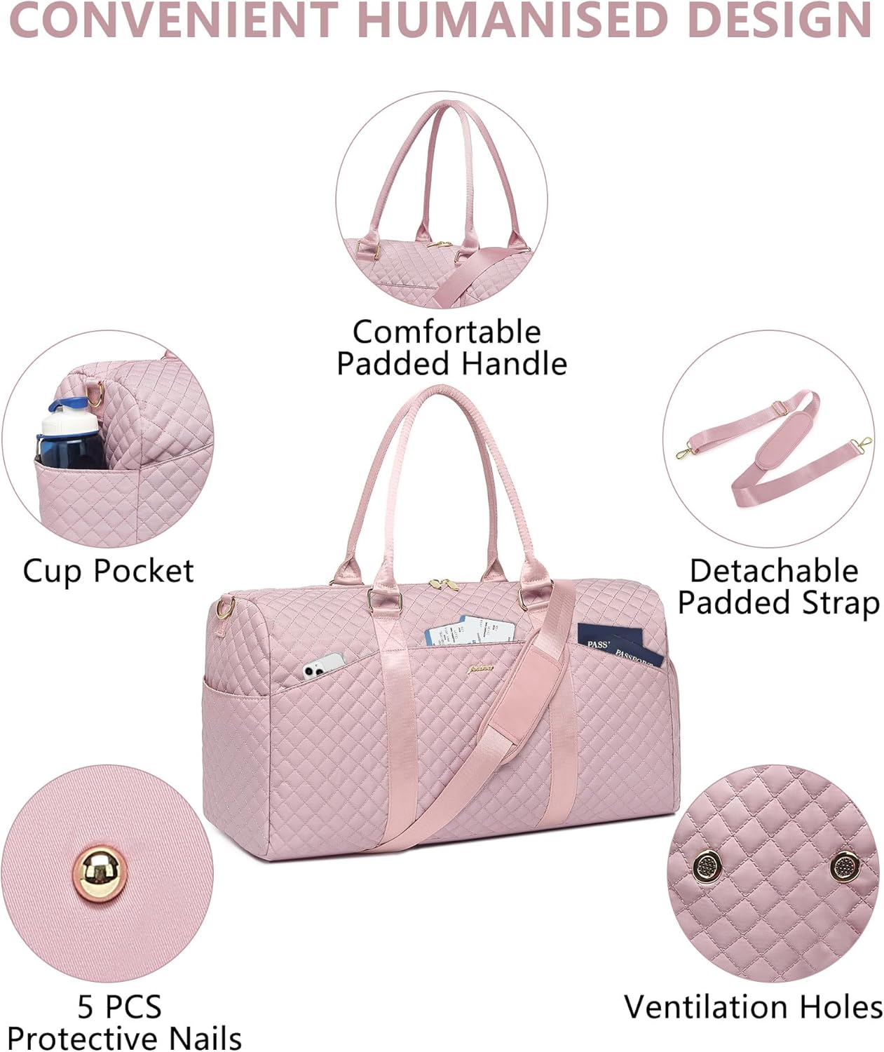 Women Weekender Travel Duffle Bag: Travel Duffel Overnight Bags with Shoe Compartment Large Carry on Tote Bag with Toiletry Bag Weekend Traveling Yoga Gym Hospital for Women with Wet Pocket Pink