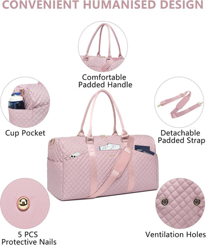 Women Weekender Travel Duffle Bag: Travel Duffel Overnight Bags with Shoe Compartment Large Carry on Tote Bag with Toiletry Bag Weekend Traveling Yoga Gym Hospital for Women with Wet Pocket Pink