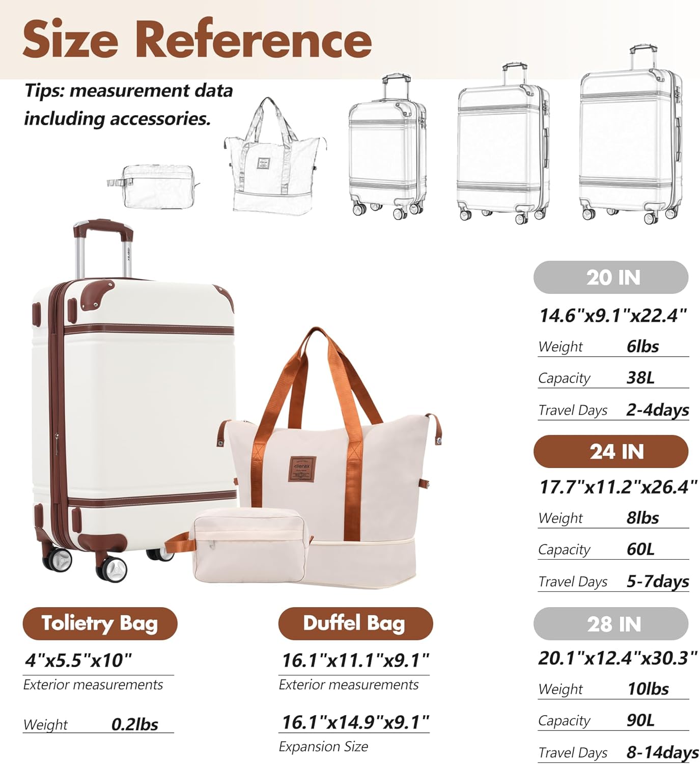Merax Suitcase Set 28 inches Expandable Luggage with TSA Lock Spinner Wheels Hardshell Lightweight Vintage Luggage with Travel Bag,White