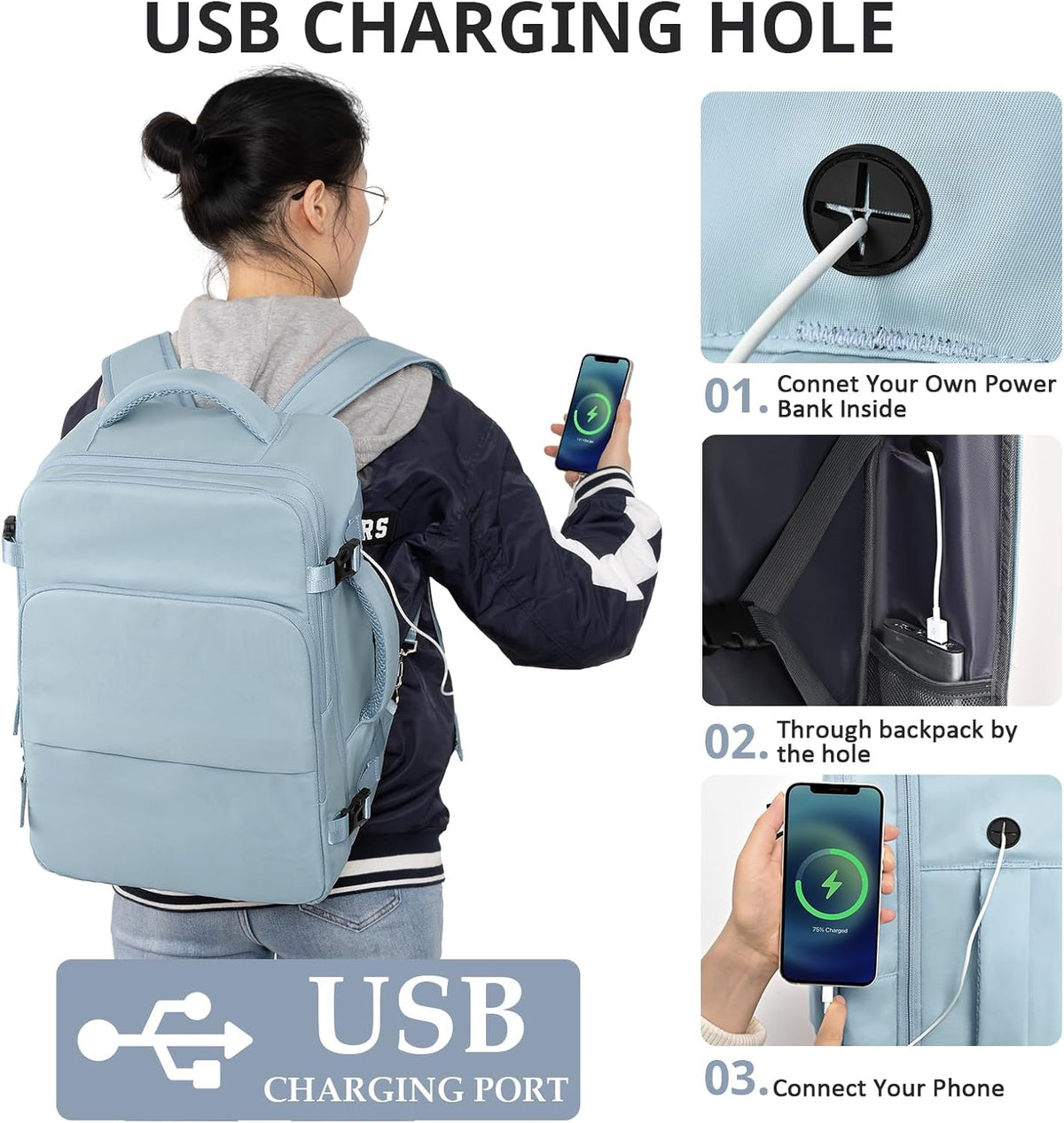 Travel Backpack for Women Men,Travel Laptop Backpack w/USB Charging Port, Waterproof Travel Backpack Carry On Flight Approved,Weekender Business Hiking Bag,Laptop Backpack 17 inch