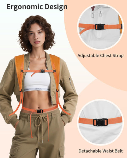 Blue Quartz Hiking Backpack 30L Lightweight Packable Backpack for Travel, Water Resistant Foldable Daypack for Women Men, Orange