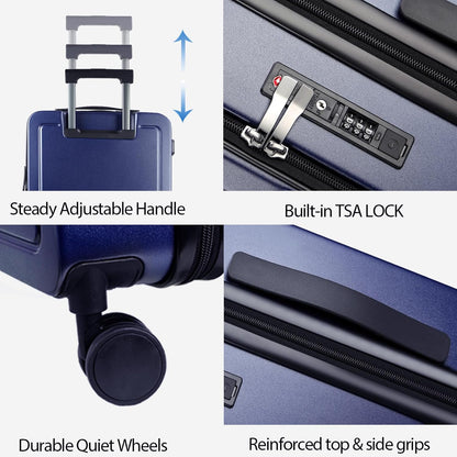 KROSER Carry On Luggage with Spinner Wheels & Built-in TSA Lock, Expandable Top Loading Hard Shell Suitcase Large Capacity Durable Rolling Luggage with USB Port, Carry-On 20-Inch, Navy
