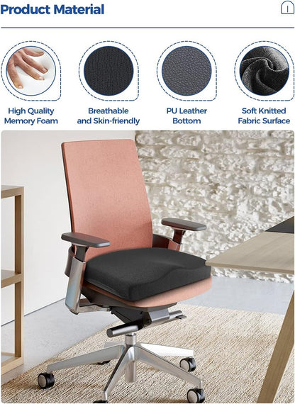 Tsumbay Seat Cushion for Office Soft Memory Foam Seat Cushion with Carry Handle，Washable Cover，Comfortable Coccyx Cushion for Home Office Chair Pad, Car Seat, Wheelchair -Black
