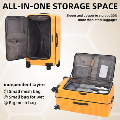 2 pieces 20/29 Aluminum Frame Carry On and Checked Luggage Set with Side Opening, Lightweight Hardshell ABS+PC Trunk Suitcase with TSA Lock, 360° Universal Wheels & Adjustable Handle, Orange