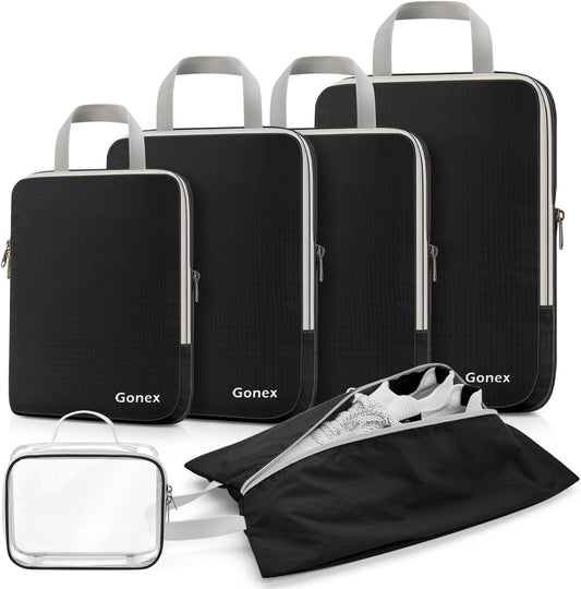 Gonex Compression Packing Cubes, 3pcs/4pcs Expandable Storage Travel Luggage Bags Organizers