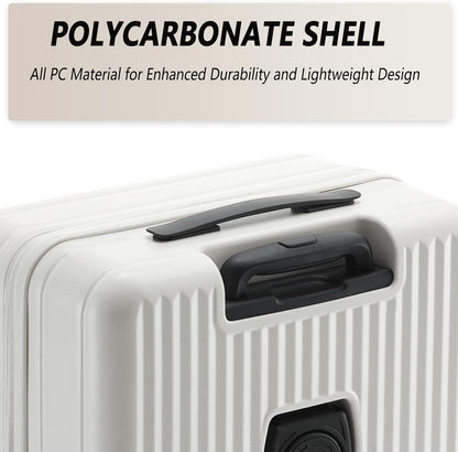 26 Inch Top Opening Checked Travel Luggage Expandable with Spinner Wheels,All PC Hard Shell Hardside Lightweight Medium Suitcase with TSA Approved Cup Holder for Business Trips Woman Men,White