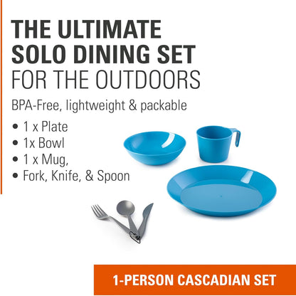 GSI Outdoors Cascadian 1 Person Table Set I 6-Piece Camping, Backpacking Mess Kit, Plastic BPA Free, Plate, Bowl, Mug, Cup & Cutlery Set
