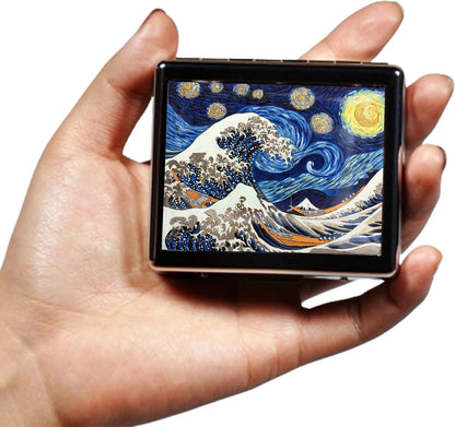 Silver Vintage Pill Box 7 Day Metal Pill Box with Mirror and 8 Compartments Cute Travel Pill Organizer for Purse (The Great Starry Wave)