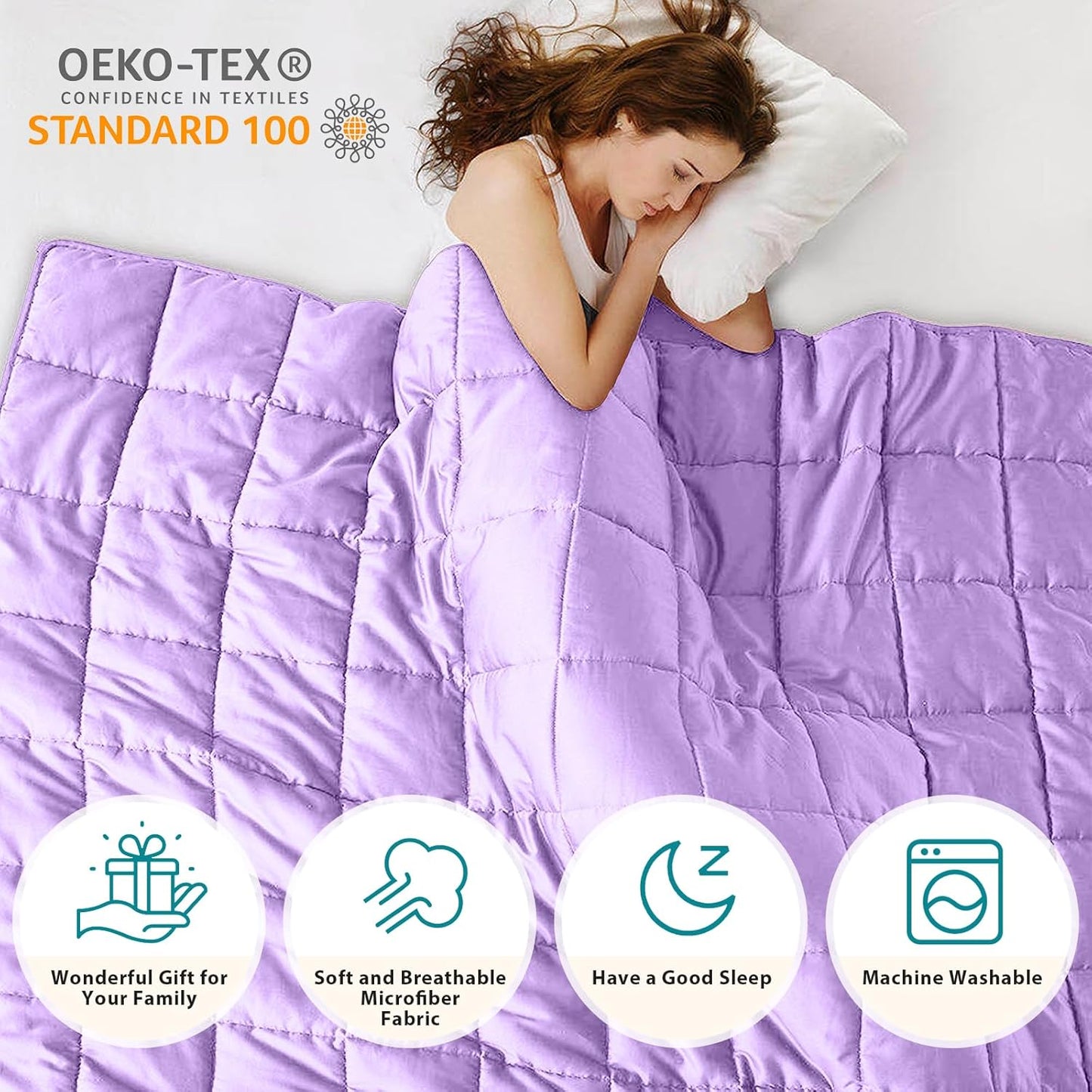 L'AGRATY Weighted Blanket - 60"x80", 15lbs Cooling Breathable Heavy Blanket with Glass Beads for Adult All-Season