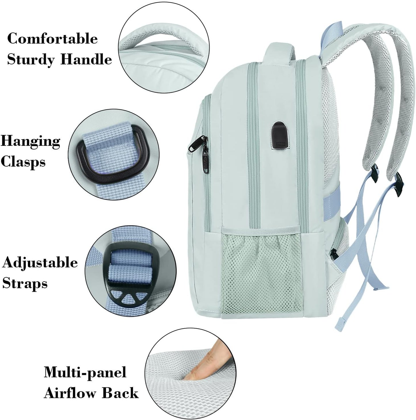 MATEIN Travel Laptop Backpack, Lightweight Anti Theft School Bookbag for Girls Boys and Students with USB Charging Port, Water Resistant 15.6 Inch Computer Bag Sturdy College Daypack Gift for Women