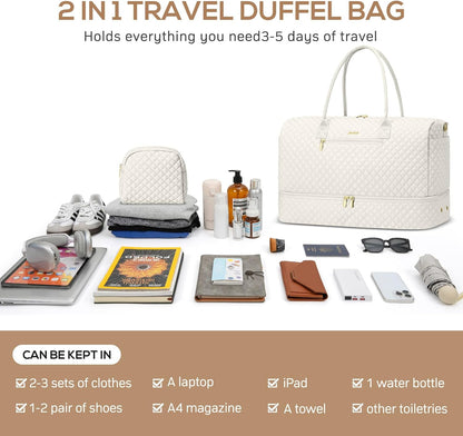 Travel Overnight Bag Weekender Bags - Duffle Bag Women with Shoe Compartment Carry On Overnight Bag with Toiletry Bag Duffel Bags with Wet Pocket for Gym Hospital Bags for Labor and Delivery Beige