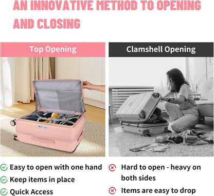 3-Piece 20/24 Top Opening Hardshell Lightweight Luggage and 28-Inch Clamshell Opening Suitcase with Spinner Wheels & TSA Locks for Woman Girls Travel, Pink 20in/24in/28in